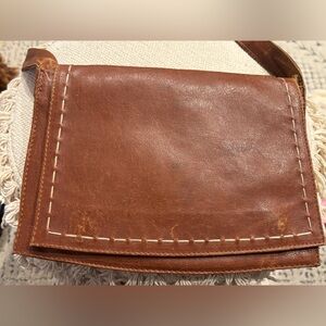 VTG ZEZEN Italy Genuine Leather Messenger Bag - Boho Crossbody Brown